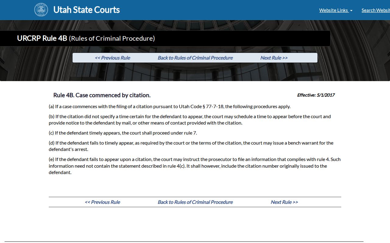 Morgan County bench warrant reference to Utah Rule 4B on citation appearances