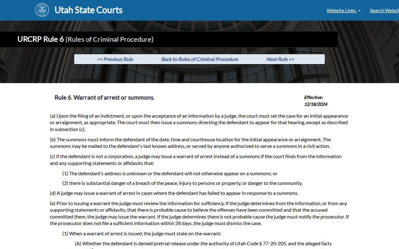 Morgan County arrest warrant reference to Utah Rule 6 and summons-first procedure
