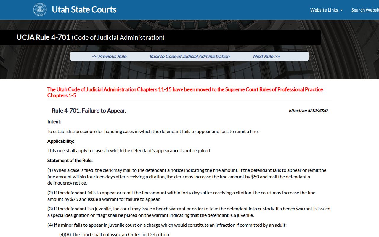 Morgan County traffic warrant timing under Utah citation delinquency Rule 4-701