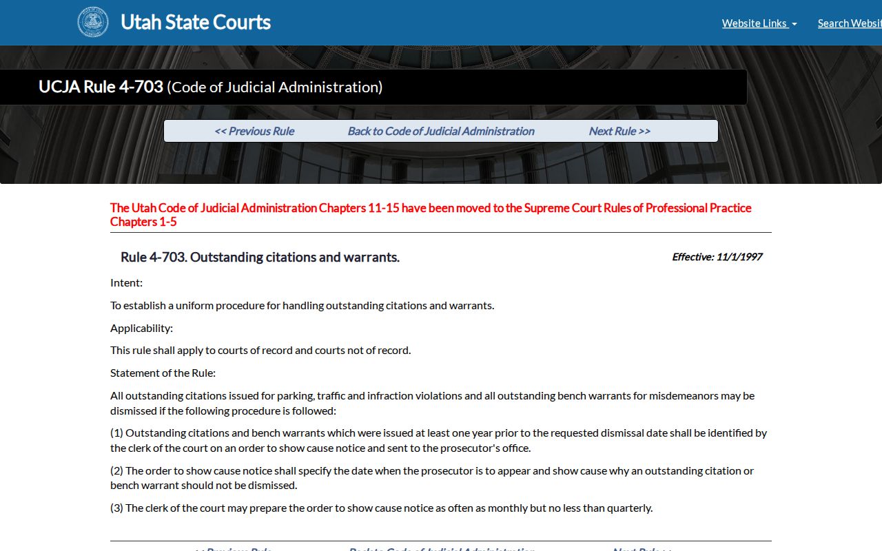 Morgan County active warrant timing reference to Utah's old-citation court rule
