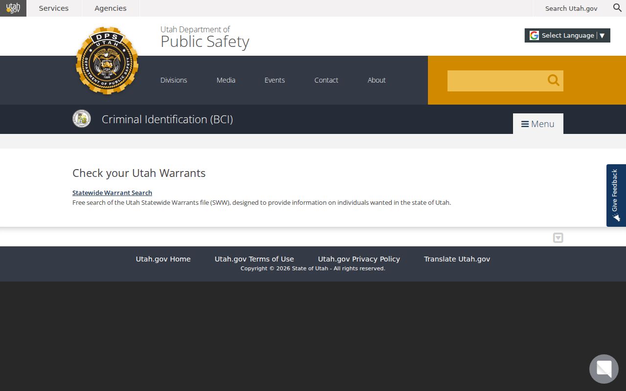Morgan County warrant records reference to Utah BCI's statewide warrant search